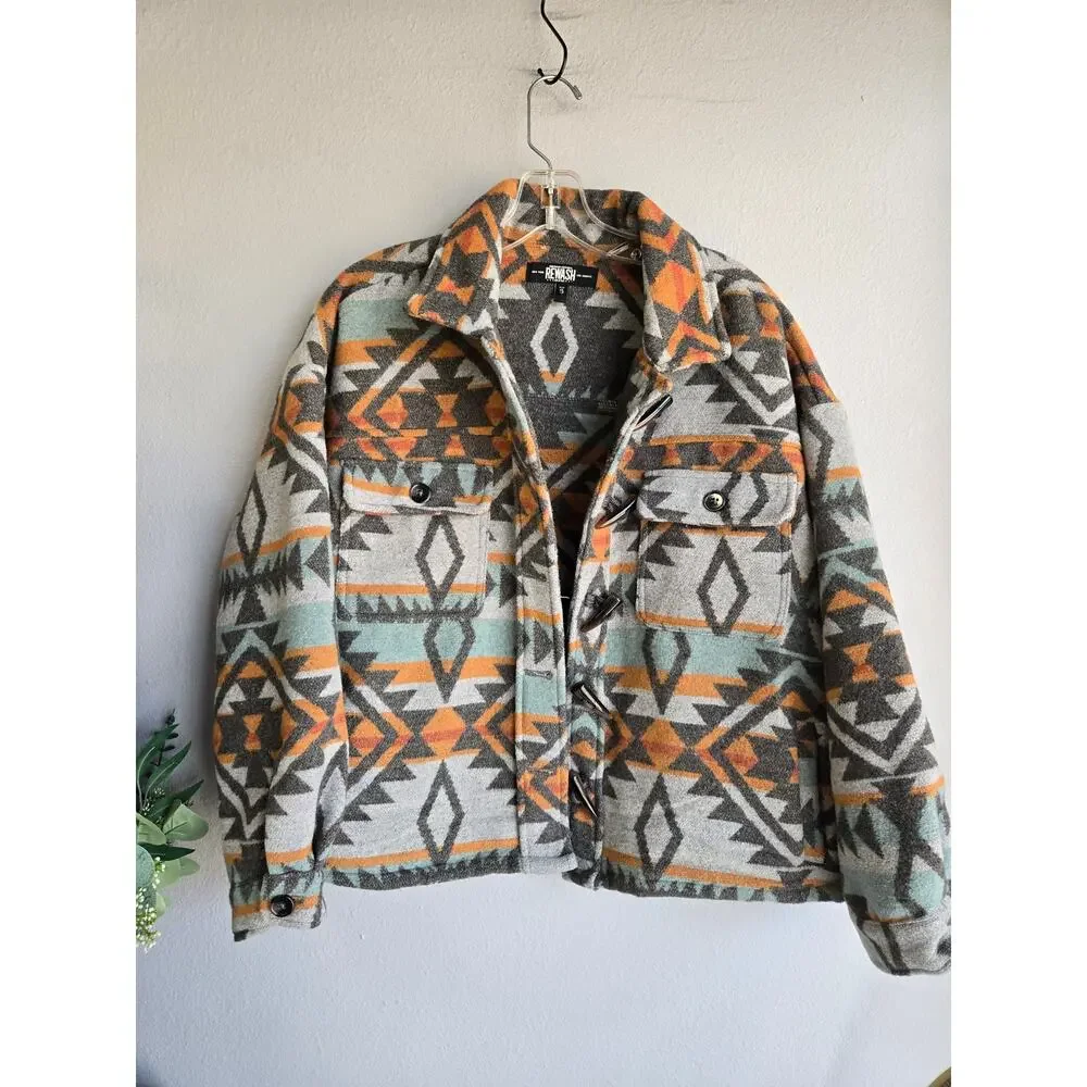 Rewash NWT Aztec Southwestern Toggle Button Wool Blend Shirt Jacket Shacket S - Picture 2 of 9